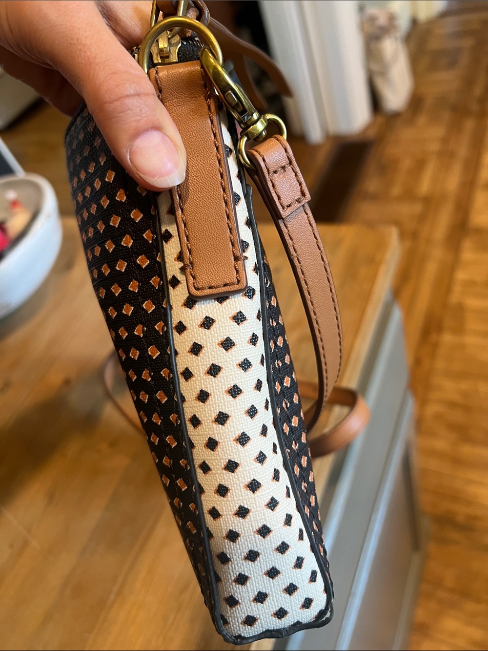 Fossil Black with Tan Accent Patterned Crossbody Bag - Picture 2 of 5